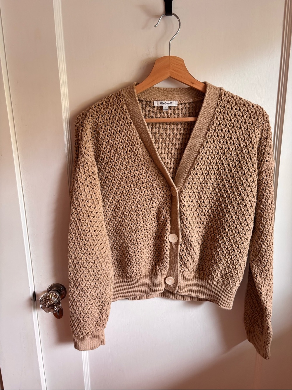 Madewell Camel Textured V-Neck Cardigan
